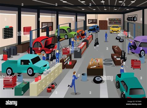 Cartoon Car Auto Repair Garage Stock Photos And Cartoon Car Auto Repair
