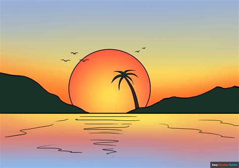 How To Draw A Sunset Really Easy Drawing Tutorial Eas