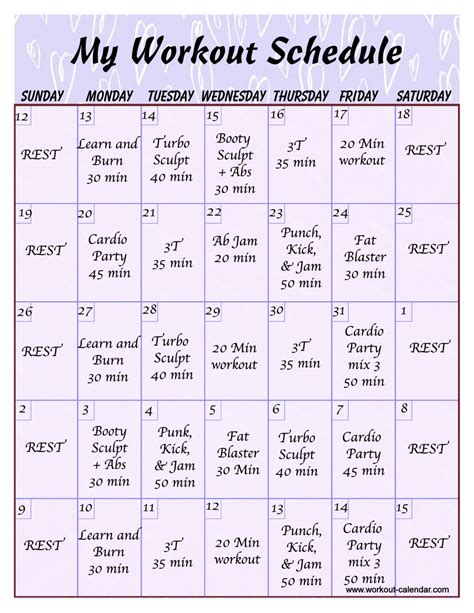 Strength Training Workout Calendar Willa Julianne