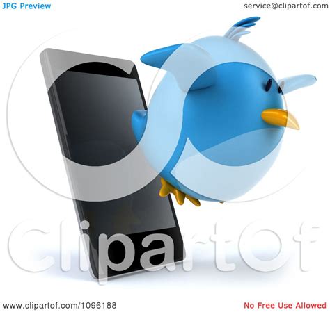 Clipart 3d Chubby Blue Bird Flying From A Cell Phone Royalty Free Cgi