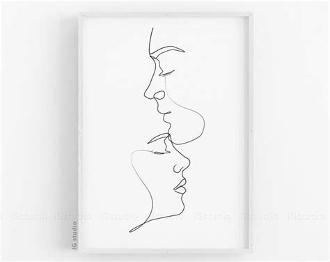 Couple Kiss Illustration One Line Drawing Printable Art Intimate Love