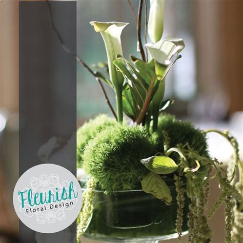Centerpiece By Fleurish Floral Design White Mini Calla Lilies Curly Willow Green Trick