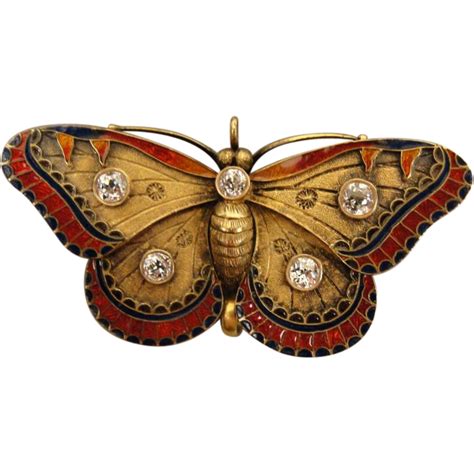 Gorgeous 14k Victorian Enamel Diamond Butterfly Watch Pin Insect