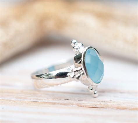Blue Chalcedony Ring Sterling Silver 925 Jewelry Etsy