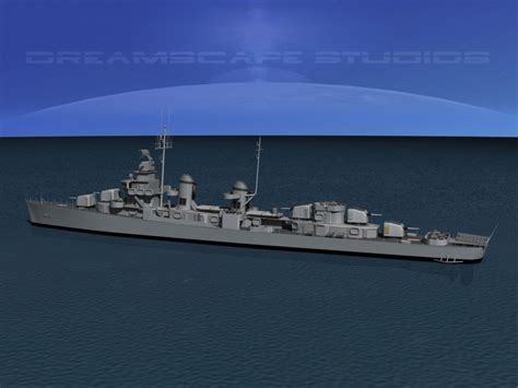 Fletcher Class Destroyer Dd 445 Uss Fletcher 3d Model 129 3ds