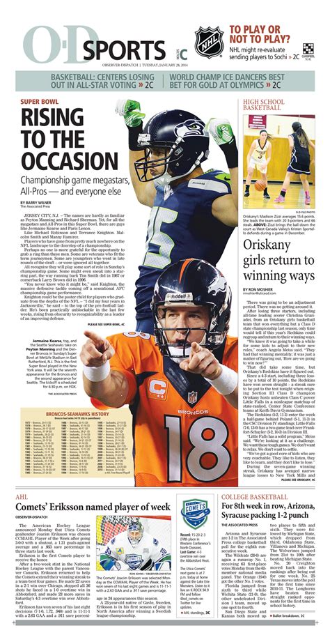 Sports Section Front Super Bowl Preview Newspaper Design Layout