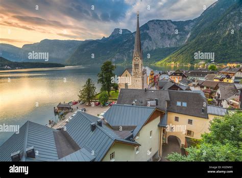 The Austrian Village Of Hallstatt And The Lake Upper Austria