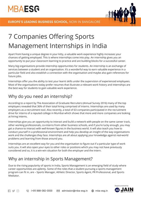 7 Companies Offering Sports Management Internships In India By Mba Esg