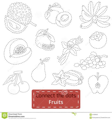 connect  dots tropical fruits set education game stock vector