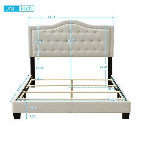 New Queen Size Upholstered Platform Bed Frame With Tufted Headboard And