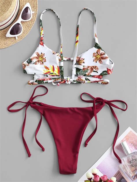Emma Macdonald X Zaful Cutout Floral Tie Side Bikini Swimwear Deep