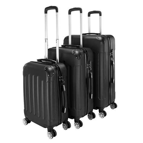 Black 3 Pieces Travel Luggage Set Bag Abs Trolley Carry On Suitcase Tsa