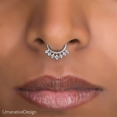 Fake Septum Nose Ring Sterling Silver Indian Tribal Faux Clip On Non Pierced Septum Cuff