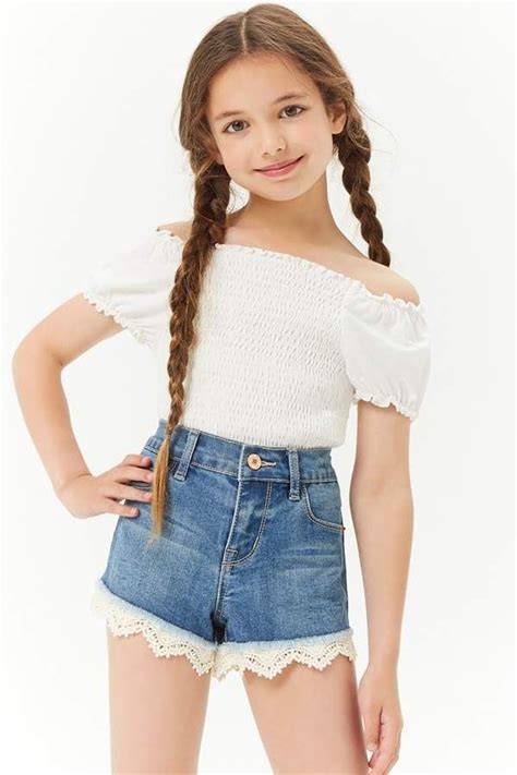 Forever 21 Girls Crochet Trim Denim Shorts Kids Sponsored Moda