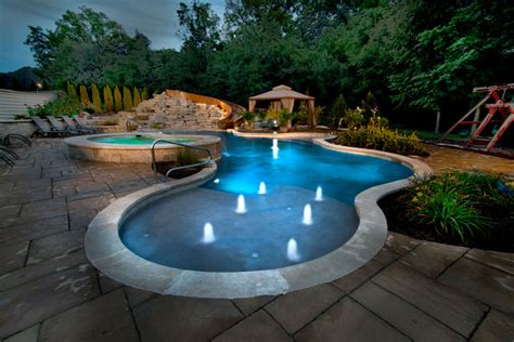 Yorkville Il Freeform Swimming Pool And Hot Tub With Concrete Slide