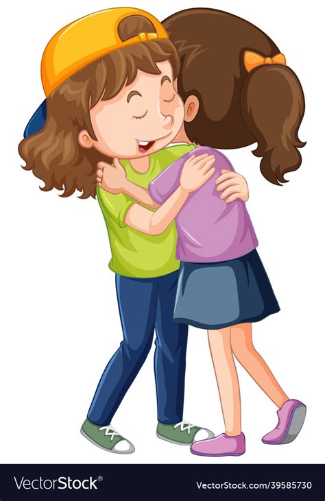 Two Cute Girls Hugging Each Other Royalty Free Vector Image