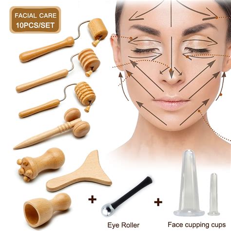 10pcsset Face Massager Wooden Therapy Wrinkle Remover Face Neck Skin Lifting Maderoterapia