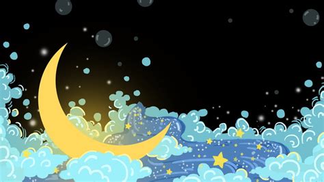 Dreamy Cute Night White Clouds Moon Sky Background Design Cartoon