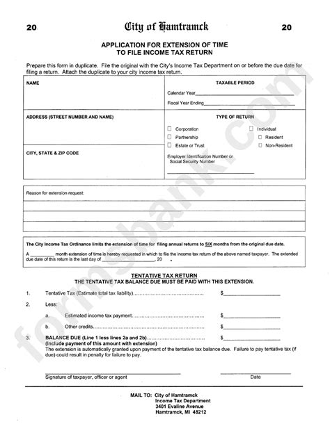 Application For Extension Of Time To File Income Tax Return Form
