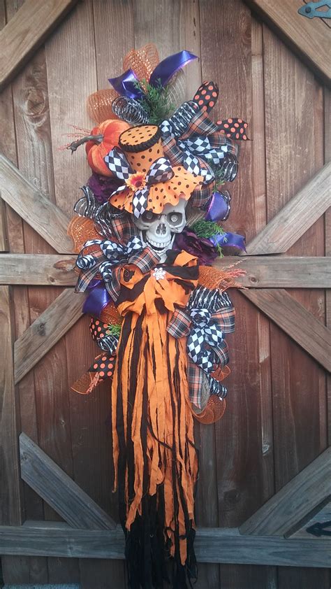Skeleton Halloween Swagwreath By Kbwreaths On Etsy Halloween Witch