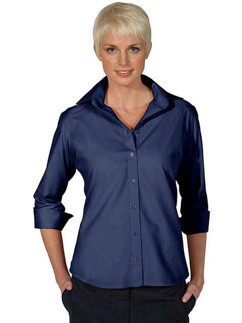 Womens Open Neck Poplin 34 Sleeve Blouse