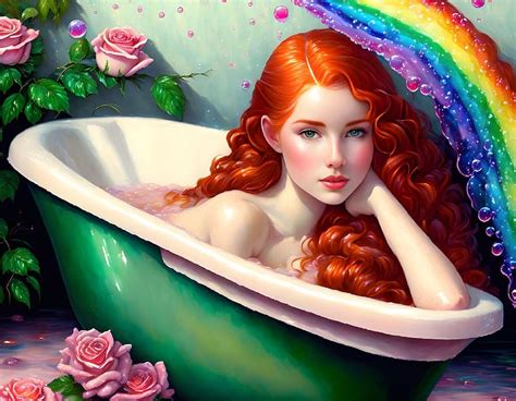 Sweet Redhead Redhead Beautiful Girl Woman Art Bath Cute