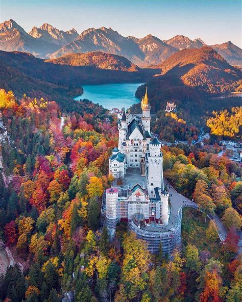 Neuschwanstein Castle With Surrounded By Beautiful Autumn Colors