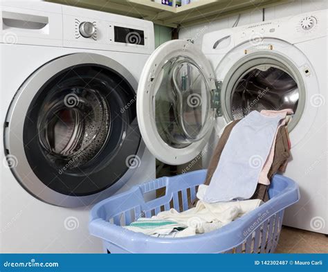 Two Washing Machines In The Laundry Stock Image Image Of Chore Room 142302487