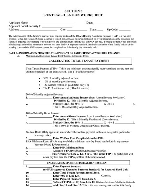 Hud Rent Calculation Worksheet Excel Form Fill Out And Sign Printable