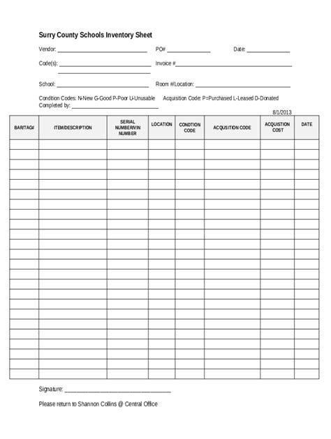 Physical Inventory Count Sheet Surry County Schools Doc Template