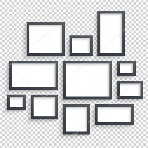 Picture frames vector. Photo art gallery. Dark Blank Collection on Wall with Transparent ...