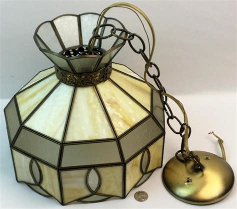 Sold At Auction Vintage Stained Glass Hanging Light Swag Lamp Chandelier