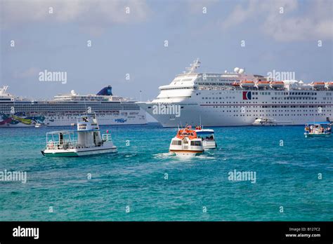 Cruise Ships Anchored Off Georgetown Grand Cayman Cayman Islands In The