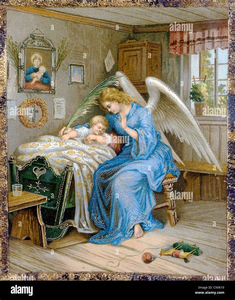 Guardian Angel With A Sleeping Child Print Around 1900 In Private