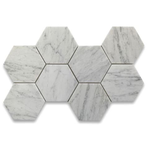 Italian Carrara White Marble 5 Inch Hexagon Mosaic Tile Honed Stone