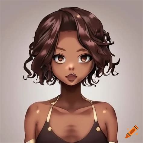 Japanese Anime Inspired Female Character With Dark Brown Skin And Creole Ring On Craiyon