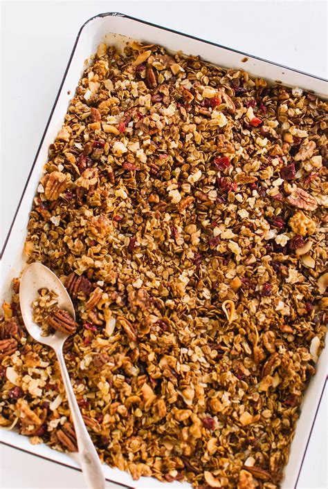 You only need 7 basic ingredients to make this homemade granola bar recipe: Gingerbread Granola Recipe