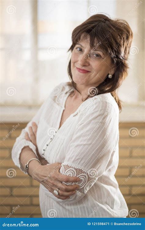 Portrait Of Mature Brunette Woman Stock Image Image Of Maturity Relaxed 121598471