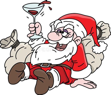 Opiły Święty Mikołaj Pije Gorzałę Kartka Bożonarodzeniowa Wektor Na Błękitnym Tle Ilustracja