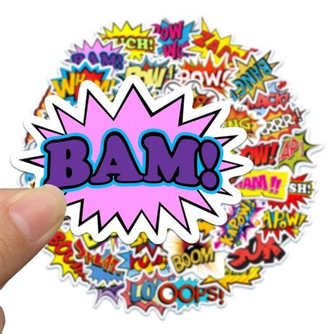 50pcs Bam Pow Wow Boom Bang Omg Oop Explosion Cloud Style Anime Slogan
