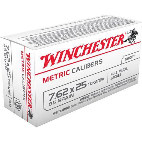 Winchester Metric Caliber Handgun Ammunition 762x25 Tokarev 85