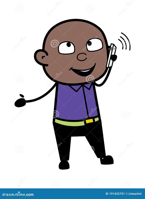 Cartoon Cartoon Bald Black Talking On Cell Phone Stock Illustration