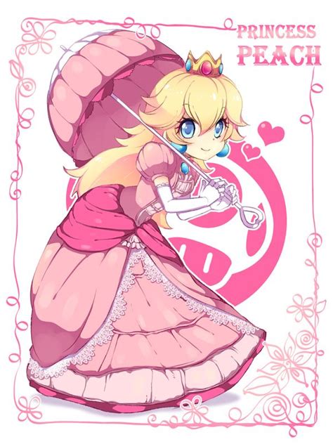 The Princess Peach Is Holding An Umbrella In Front Of A Pink Background