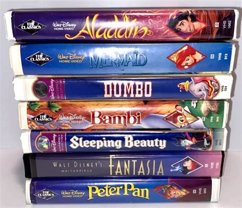 VTG WALT DISNEY VHS Tapes Mermaid Dumbo Bambi Aladdin Fantasia Clamshel
