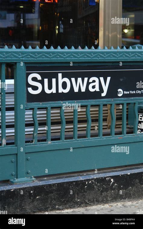 Urban Scene Of A Subway Entrance Sign In New York City Usa Copy Space