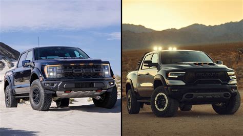 2023 Ford F 150 Raptor R Vs 2022 Ram Trx How They Compare Pedfire