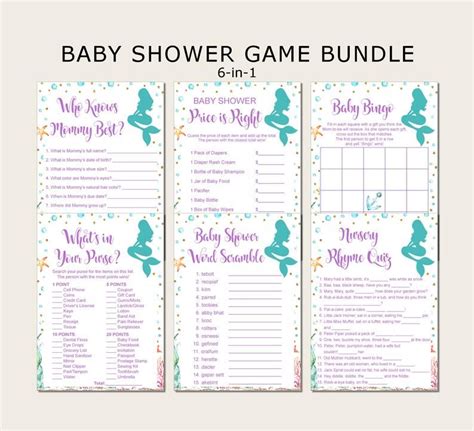 Mermaid Baby Shower Games Bundle Printable Under The Sea Baby Etsy In