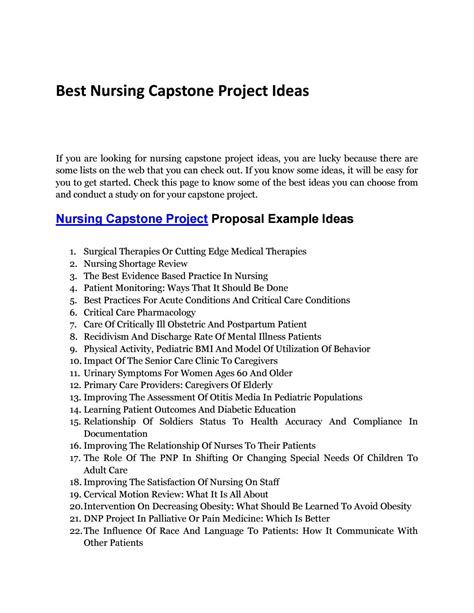 Student will not receive any points unless. Learn of the Best Nursing Capstone Project Ideas by Best ...