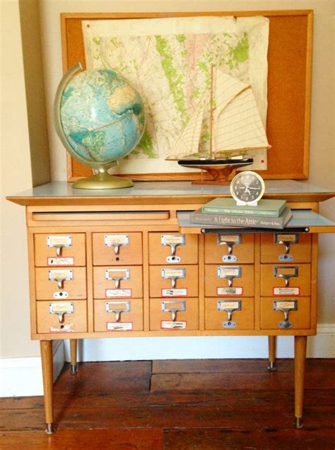 Vintage Library Card Catalog File Cabinet With Blue Top Etsy
