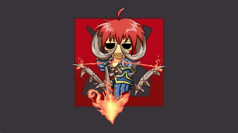 Chibi In Red Hair Holding Fire Bow Artwork Hd Wallpaper Wallpaper Flare